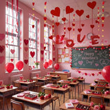 176 Pcs Valentines Day Decoration for Classroom Office Red Heart Balloon Artificial Rose Petal Heart LED Tea Light Candle Banner Love Cardboard Light String Clip for Party School Wall Ceiling