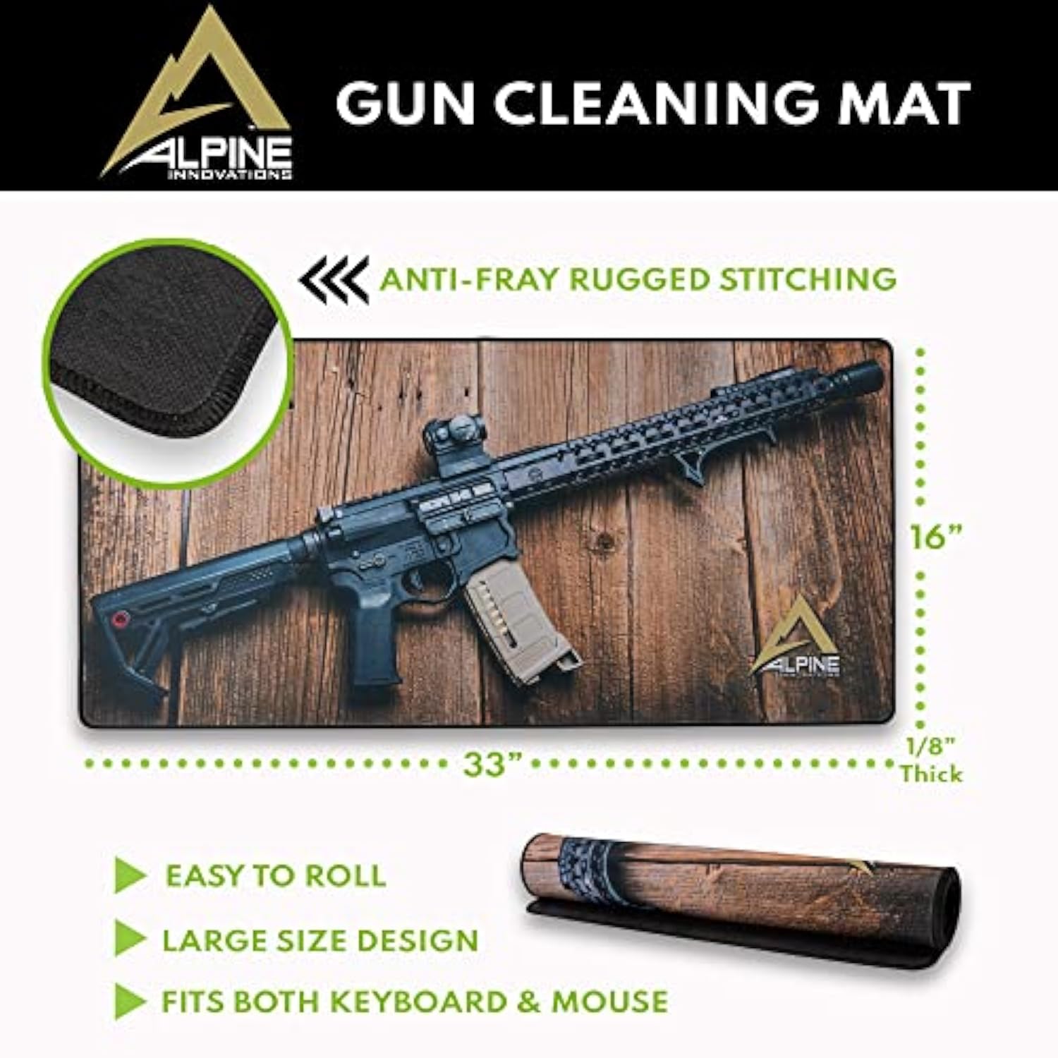 Surface Mat with Stitched Edges | Giant Mouse Pad 16” x 33” | Durable Non-Slip Rubber Base | Computer Keyboard Pad for Desktops | Lever Action