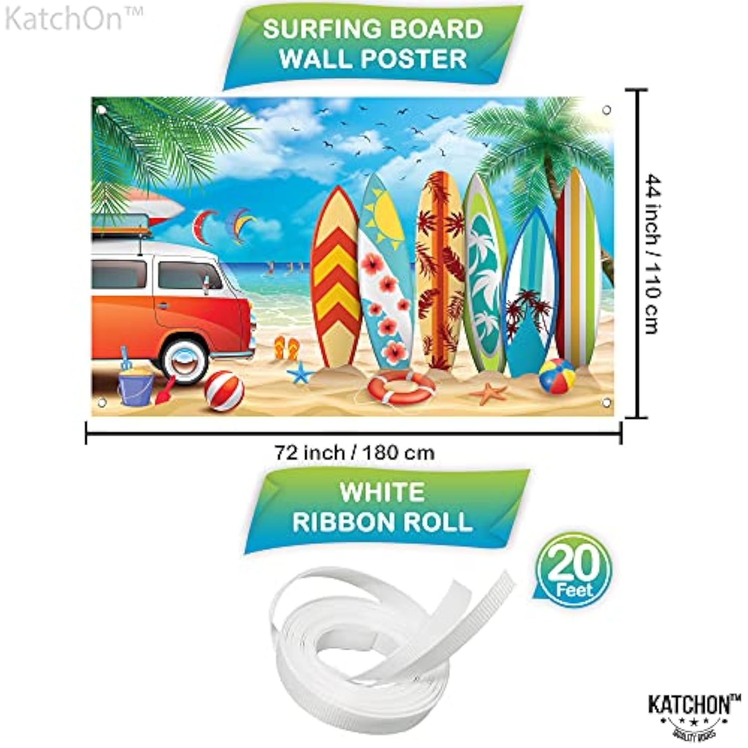 , Xtralarge Beach Backdrop For Parties - 72X44 Inch | Beach Party Decorations, Summer Banner, Summer Party Decorations | Surfboard Backdrop, Surf Board Decoration | Hawaiian Luau Decoration