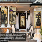 Retro Halloween Banner 4pcs Vintage Scarecrow Black Cat Castle Ghosts Wall Porch Decor