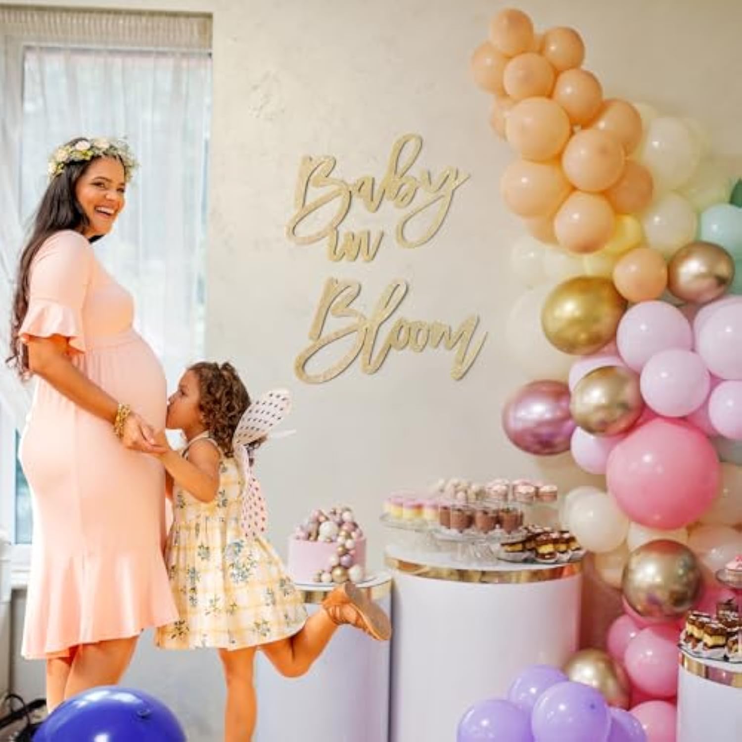 Champagne Baby In Bloom Sign - Large Glitter Baby Shower Felt Banner Letters For Baby Shower Arch Backdrop Gender Reveal Girl Or Boy Theme Pregnancy Announcement Party Wall Decorations