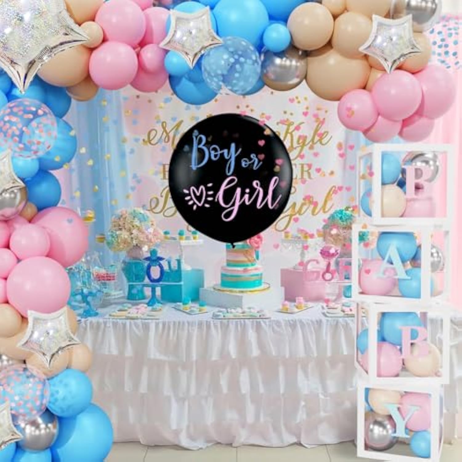164Pcs Baby Boxes Gender Reveal Balloon Decorations, Pink And Blue Balloon Garland Kit 4Pcs Boxes With Letters For Baby Shower Birthday Boy Or Girl Gender Reveal Party Supplies