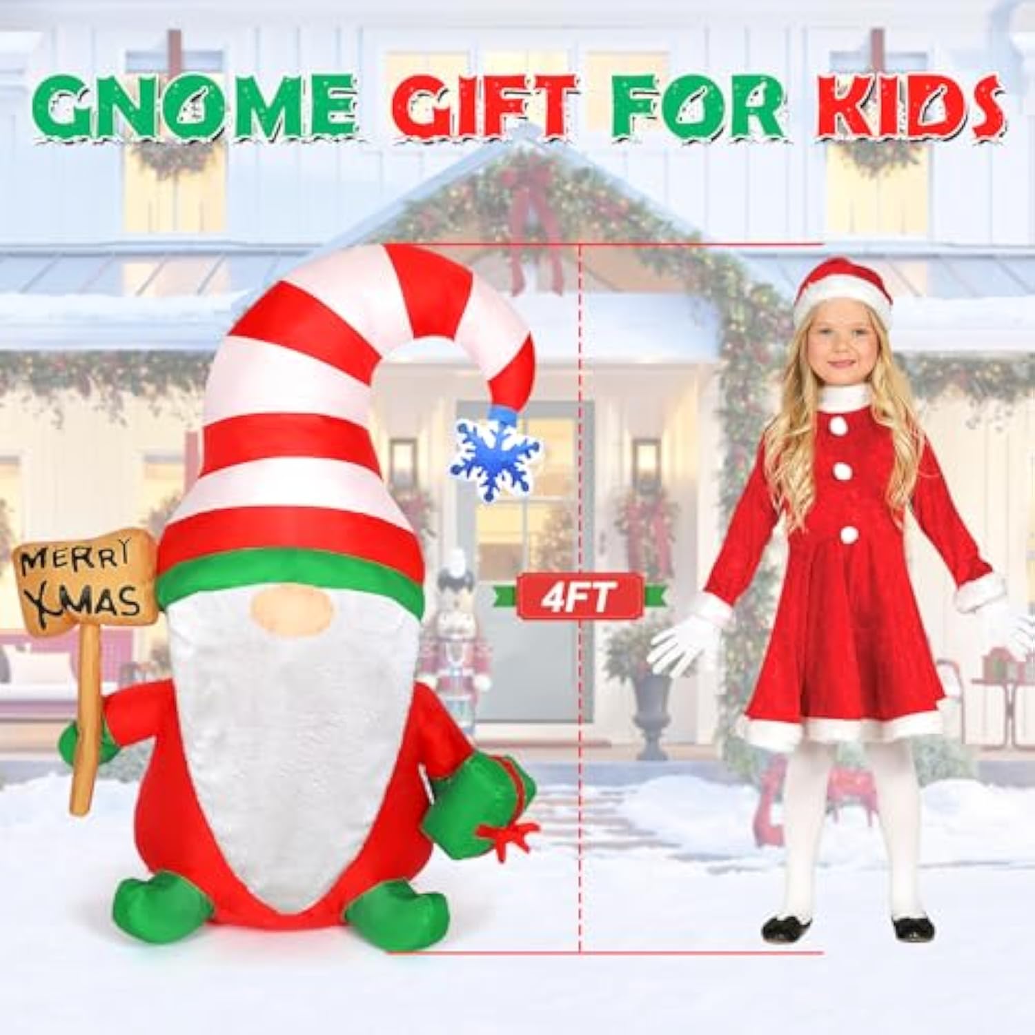 Christmas Inflatables Gnome, 4Ft Blow Up Christmas Gnome Outdoor Decorations, Inflatable Yard Decoration, Christmas Holi