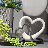 Lcdecohome Valentine Decorations - Double Heart Sculpture Table Ornaments Anniversary Couple Gift For Her Home Decor Ceramic Heart Sculptures Figurine 7.5 * 1.75 * 6 Inch