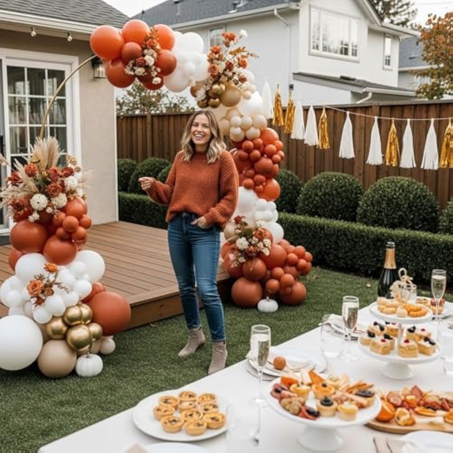 Fall Balloon Arch Kit 143pcs Terracotta Orange Gold White Sand Balloons for Bridal Shower