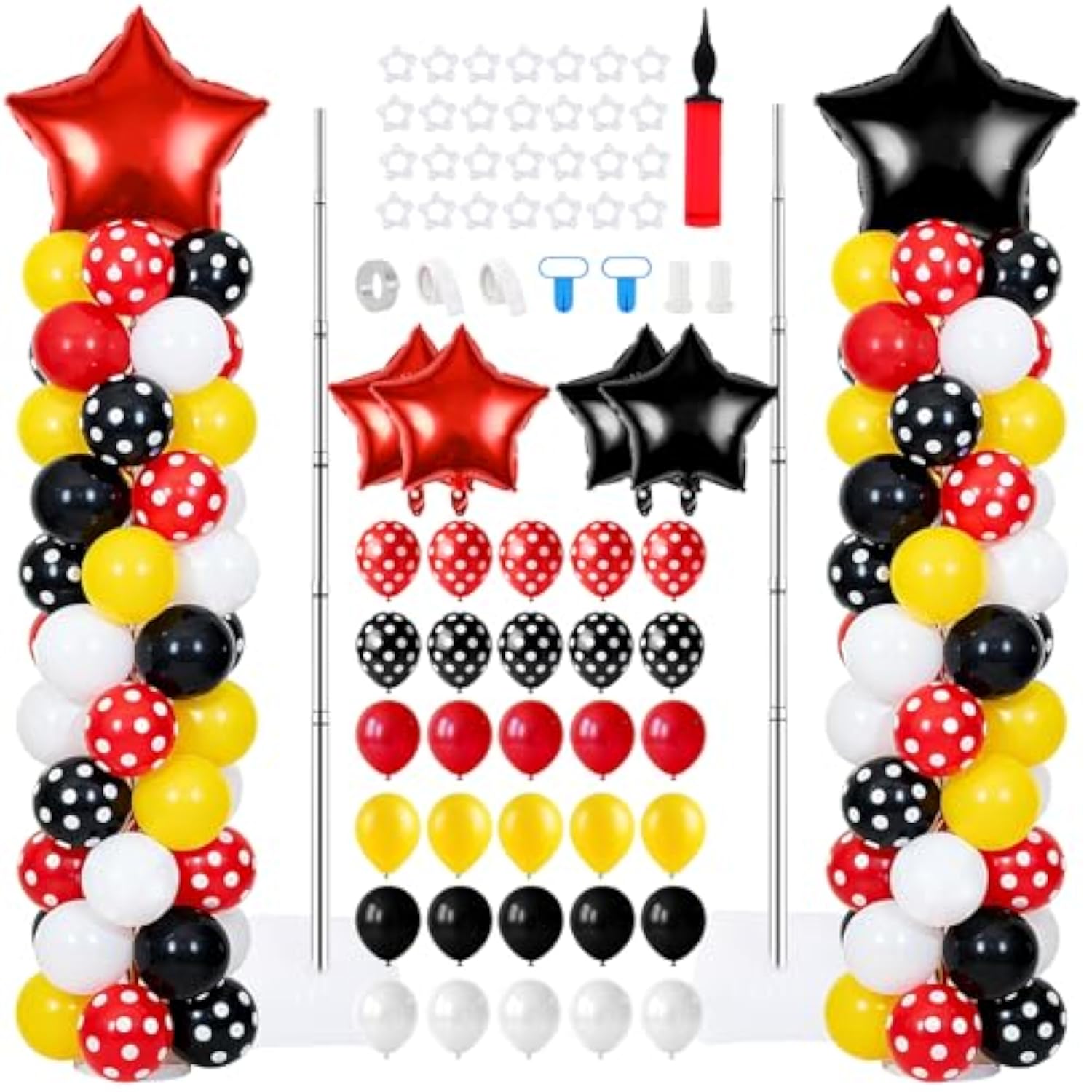 2 Set Adjustable Mouse Theme Birthday Balloon Column Stand Kit Polka Dot Red Black Yellow Balloons Arch Garland For Halloween Christmas Baby Shower Wedding Birthday Party Decorations Supplies