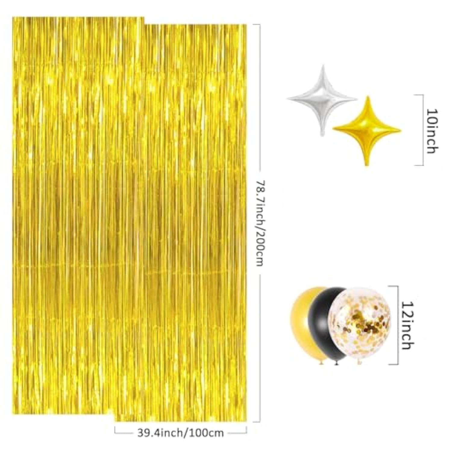 Gold Party Backdrop Kit – 2 Pack Gold Foil “Shower” Curtains With Balloons & Garland Accessories For Birthdays, Festivals, New Year’S Party