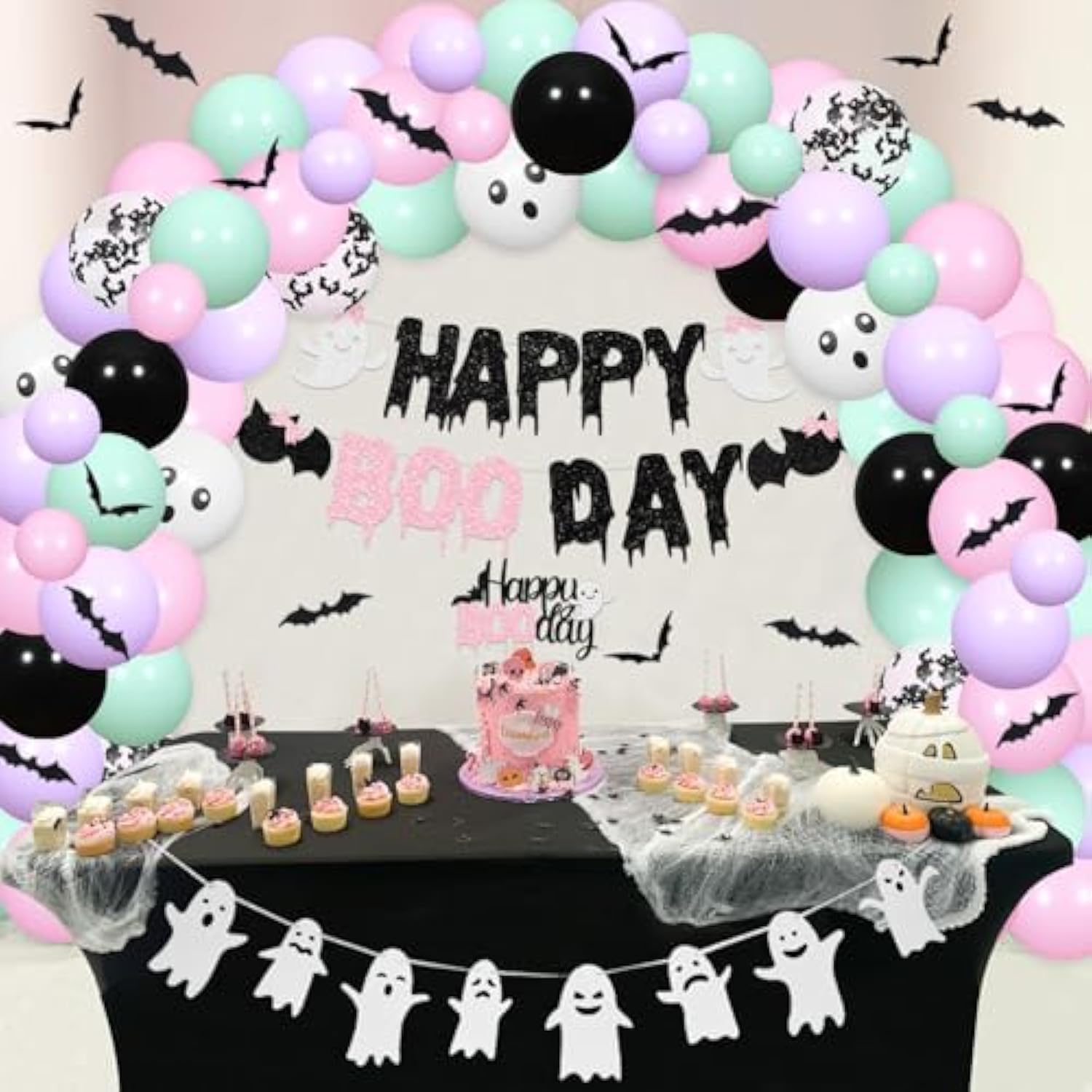 Pastel Halloween Balloon Garland Arch Kit, Happy Boo Day Decorations for Girls Party