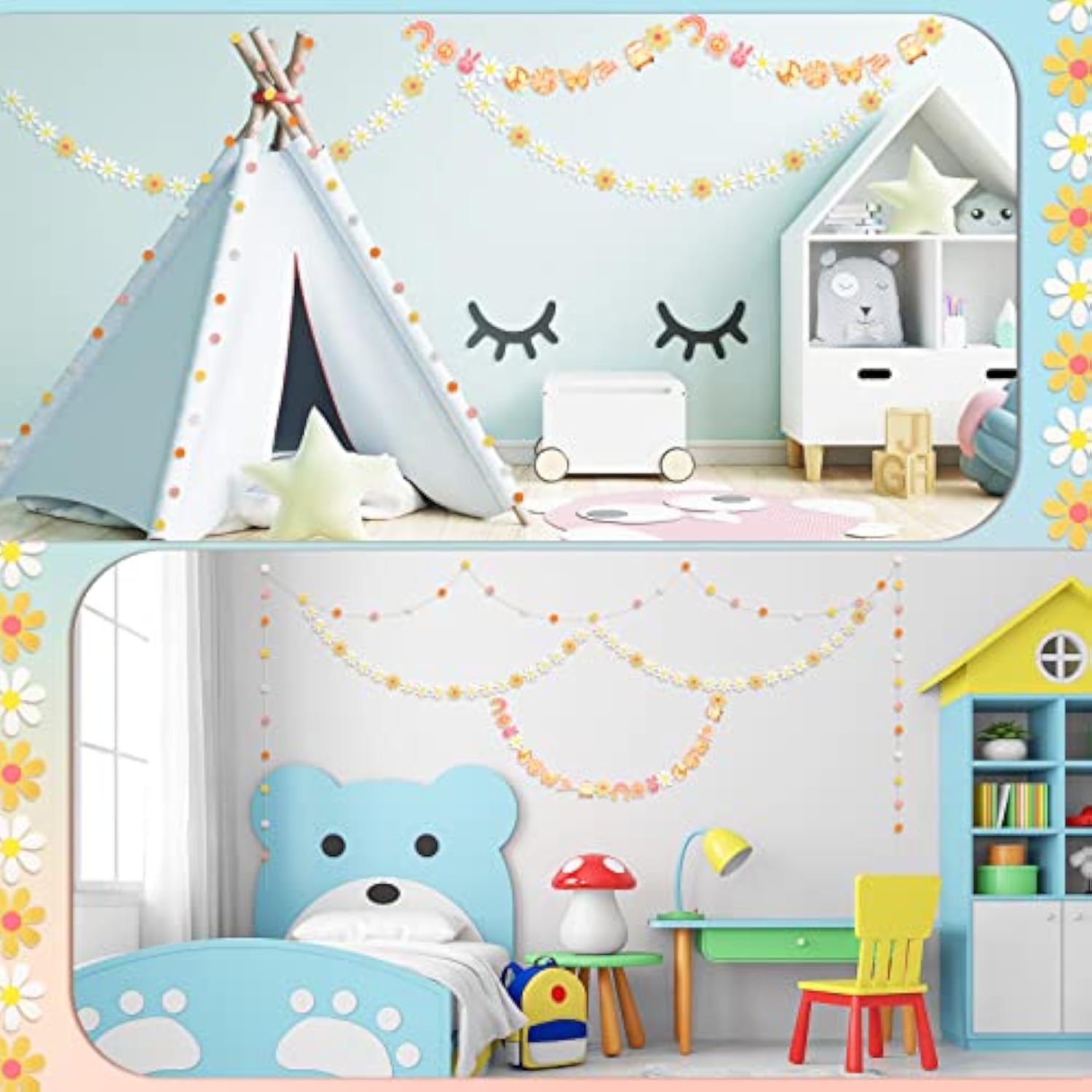 4 Pcs Groovy Party Decorations Garland Felt Ball Hippie Banner And Daisy Boho Garland Set With 6.5 Ft Pom Pom Banner Spring Party Supplies Retro Decor For Wall