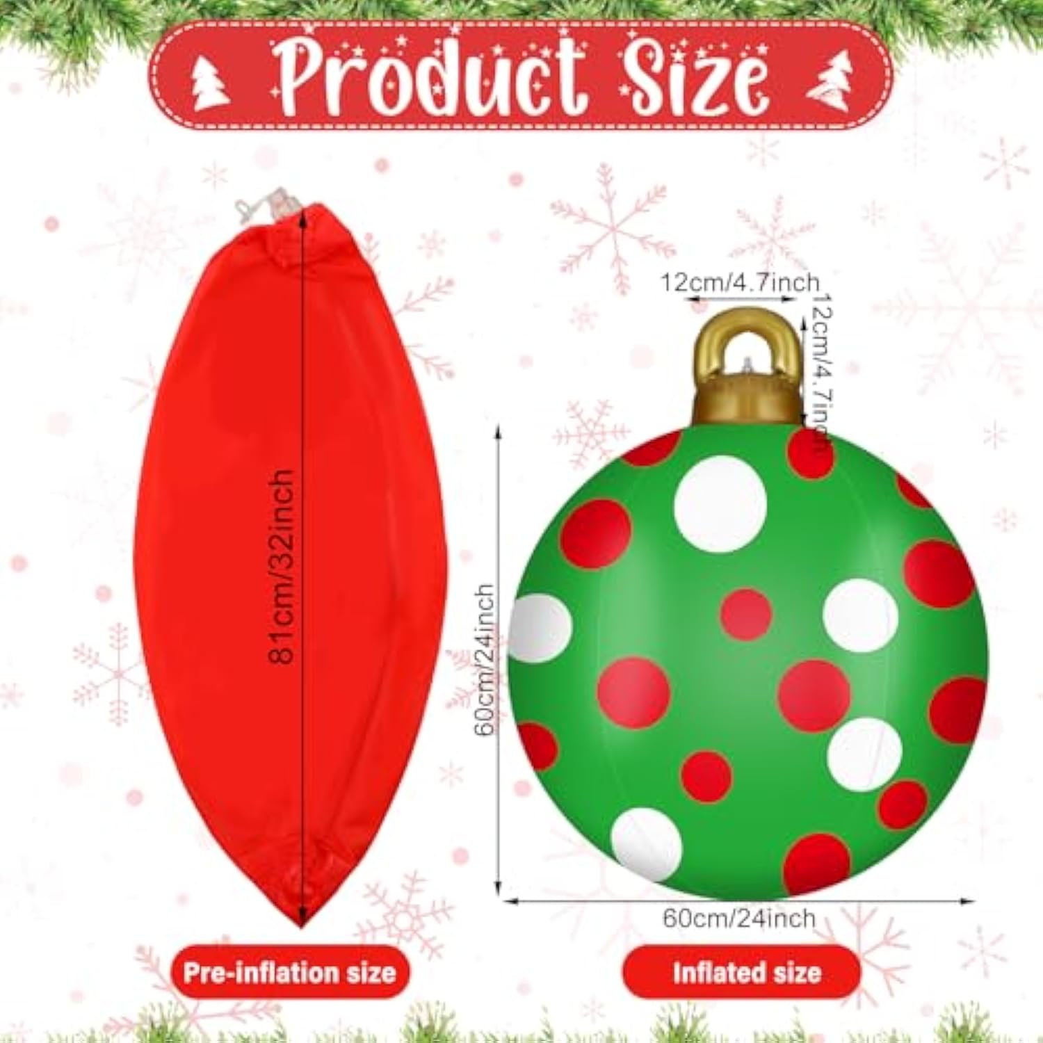 2 Pcs 32 Inch Giant Inflatable Christmas Ornaments Balls Large Pvc Holiday Inflatables Decorated Ball Outdoor Red And Gr