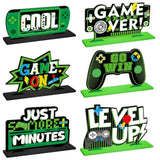 6 Pcs Video Game Party Centerpieces Wood Level Up Birthday Decorations Gaming Desk Decor Pixelated Table Sign For Adults Birthday Party Theme Fans Supplies(Green)
