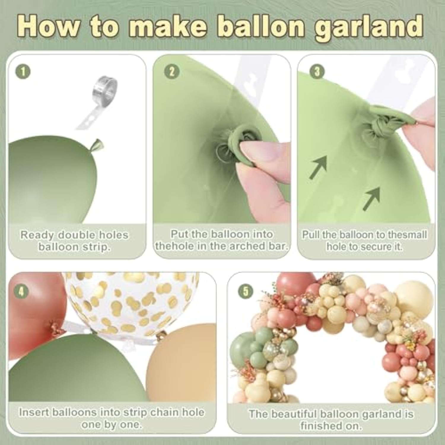 Dusty Pink Balloon Arch Kit: Peach, Green & Gold Party Garland