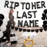 “RIP to Her Last Name” gothic bachelorette décor for engagement or wedding parties