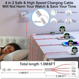 2Pack 6Ft/1.8M Iwatch Charger, 4 In 2 Usb A/C To Ios Port/Type C/Micro Usb/Iwatch Charger Nylon-Braided Multi Fast Charging Cable Compatible For Iwatch Ultra/Se/1-10/Iphone/Ipad/Airpods/Galaxy