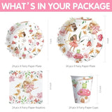 Fairy Birthday Decorations, Magical Enchanted Garden Fairy Party Decorations Supplies For Birthday Baby Shower, Paper Plate, Napkin, Cup, Banner, Tablecloth, Swirls, Cutlery, Serves 24