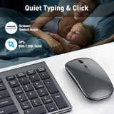 Wireless Keyboard And Mouse Combo,Bluetooth And 2.4G Usb Wireless Keyboard And Adjustable Dpi Mouse, Rechargeable Slim Cordless Keyboard Mouse Set For Laptop,Pc,Notebook,Desktop-Grey