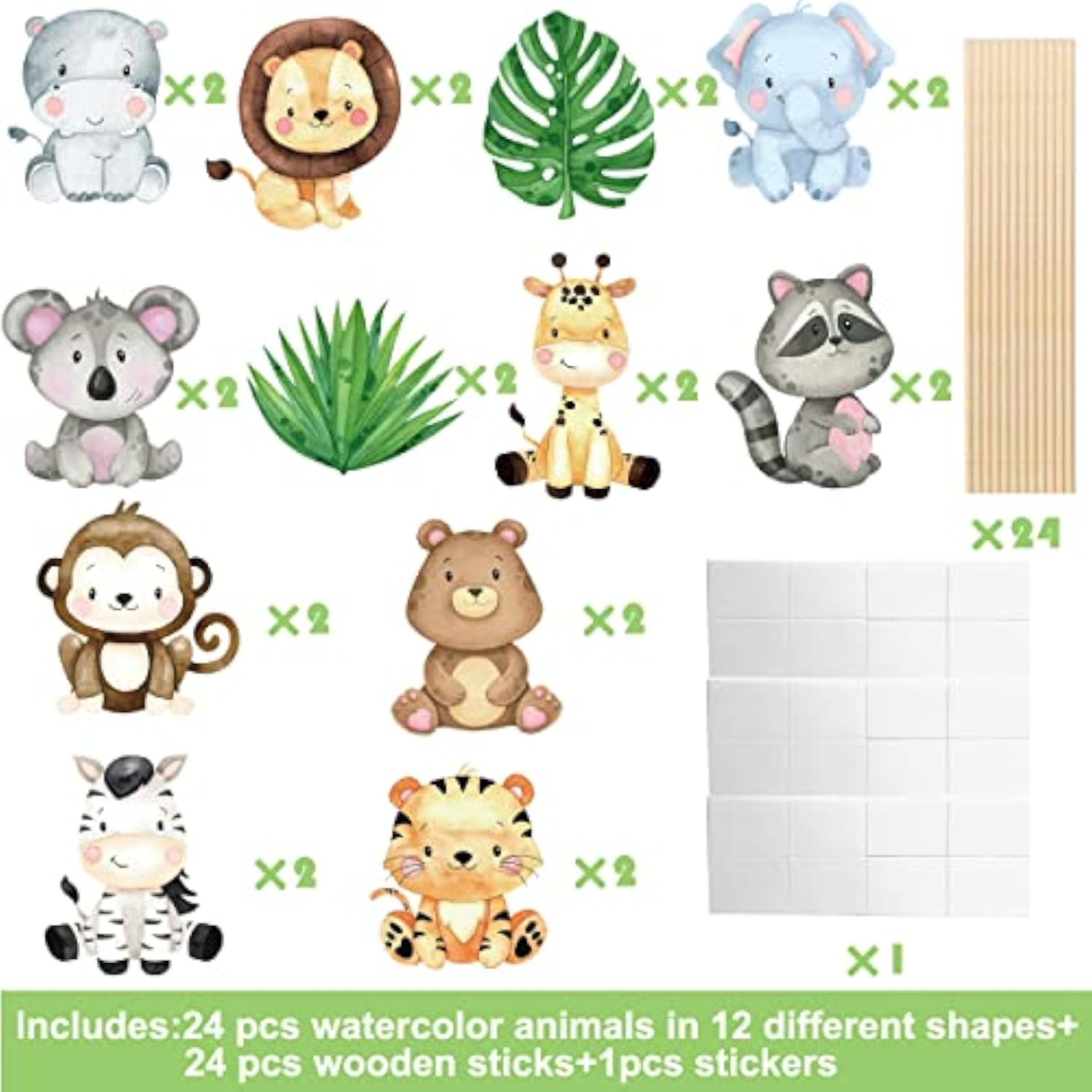 24Pcs Jungle Animals Centerpiece Sticks Safari Animal Table Toppers Fo