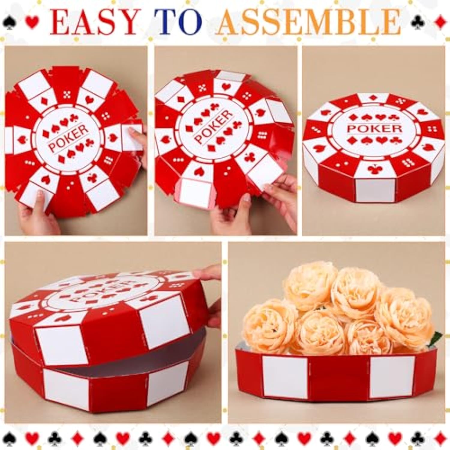 12 Pcs Large Poker Chip Favor Boxes 9 Inch Casino Themed Party Decorations Giant Chip Table Centerpiece For Game Night New Year Prom Casino Birthday Party Supplies