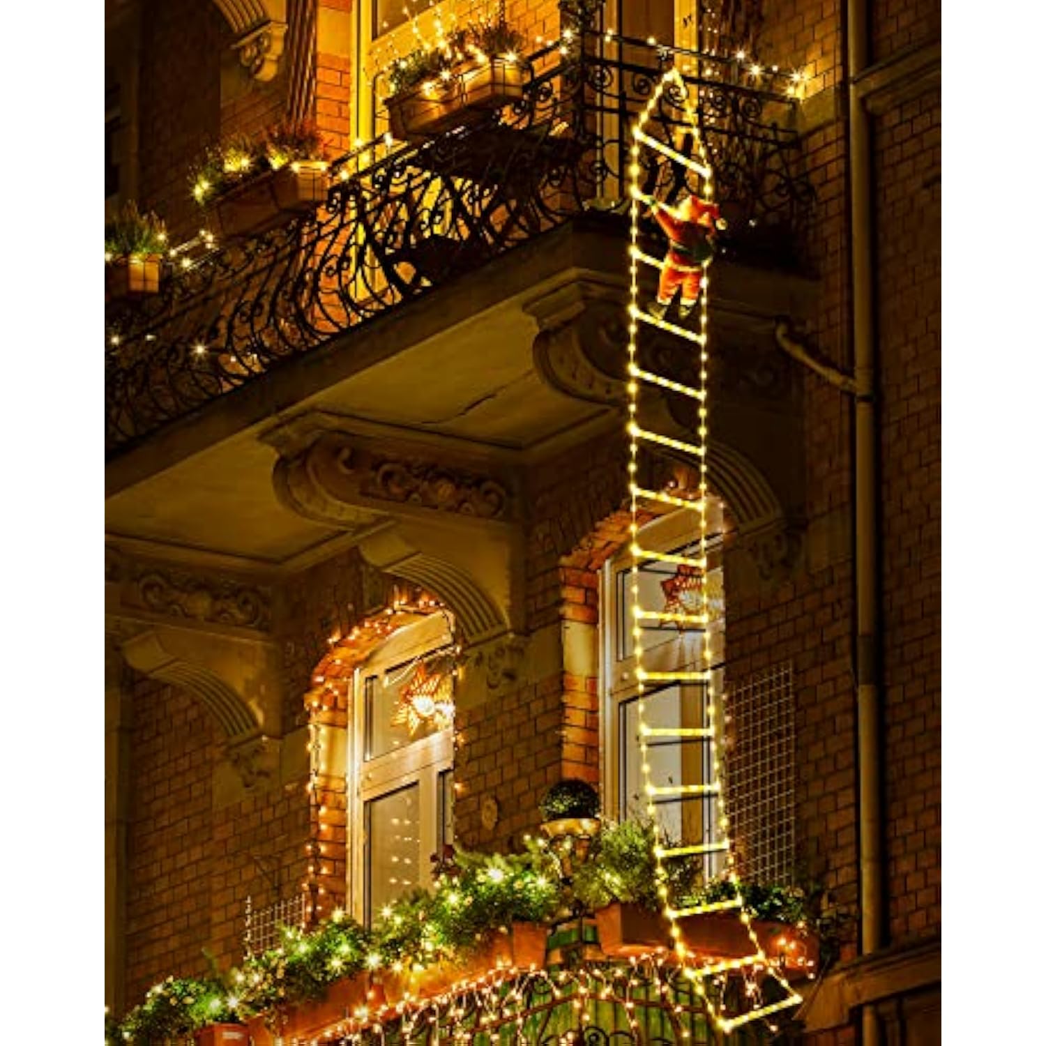 Christmas Decorations Led Ladder Lights With Climbing Santa Claus, 10Ft Outdoor Christmas Decorative Lights - 8 Modes Xm