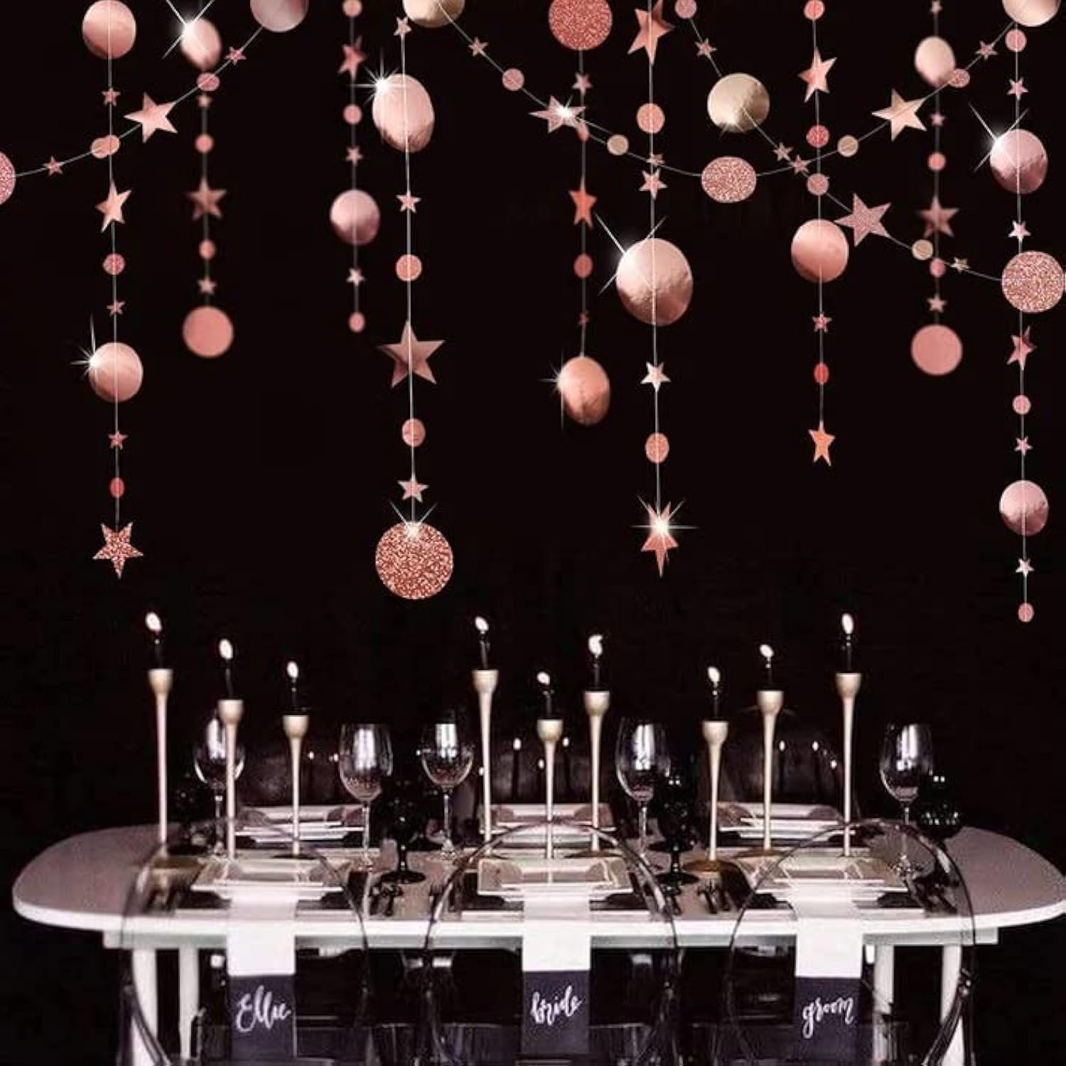 Rose Gold Star Garlands Decorations Twinkle Little Star Birthday Baby Shower Graduation Party Decor Bridal Shower Bachorette Banner Moon Stars Starry Night Planet Celestial Theme Backdrop