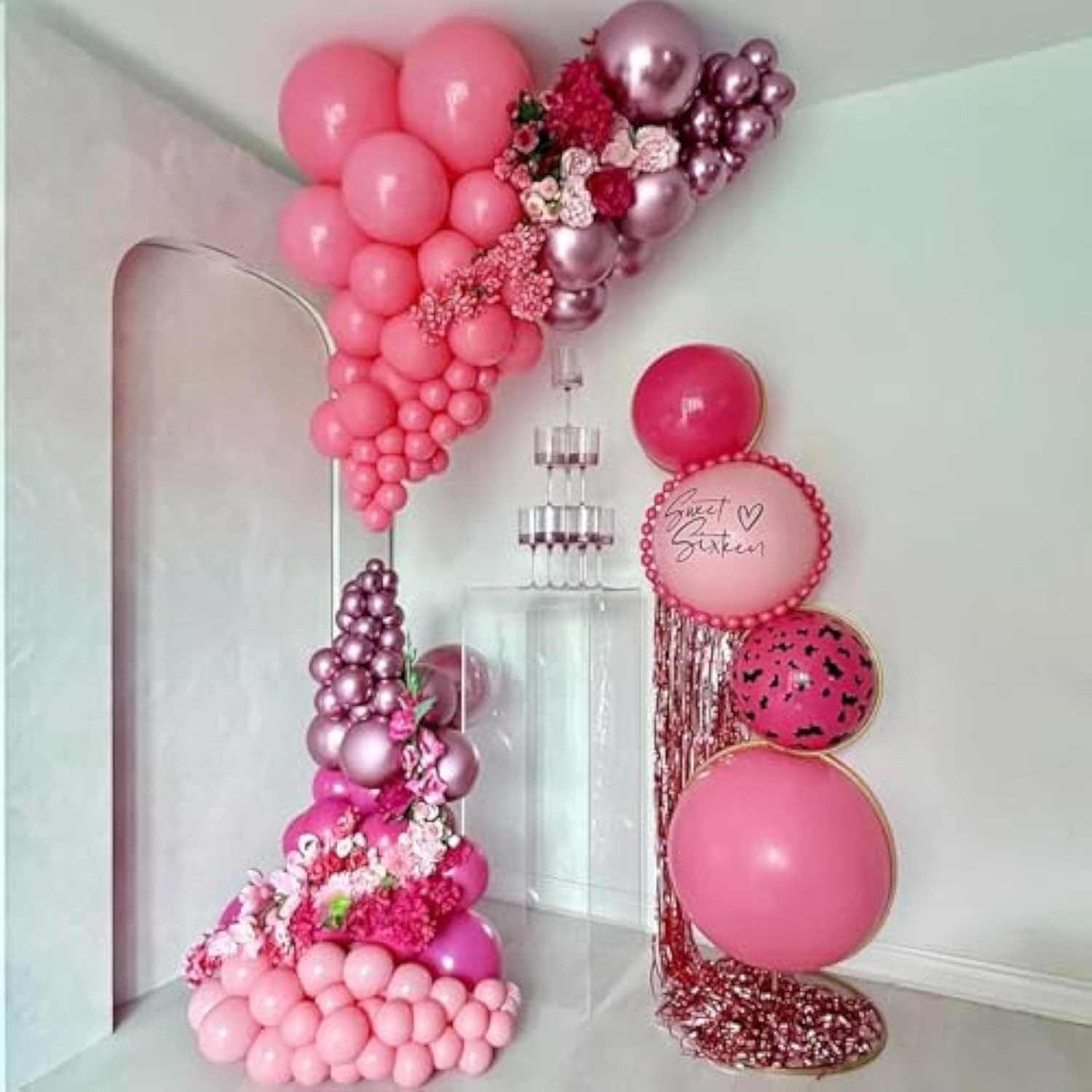 Pink Balloon Garland Kit Hot Pink & Chrome Balloons for Birthdays, Showers and Weddings