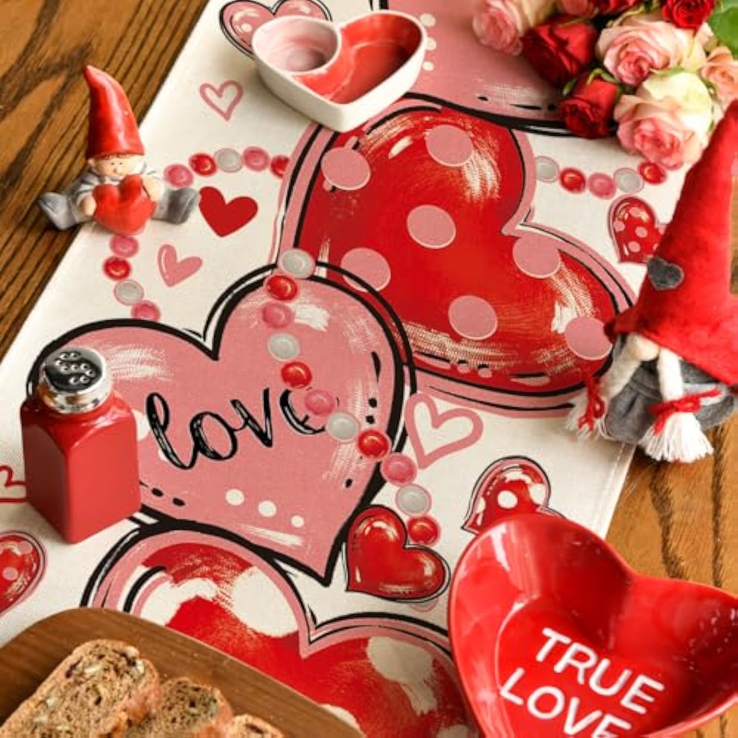 Love Red Pink Heart Valentine'S Day Table Runner, Anniversary Wedding Kitchen Dining Table Decoration For Home Party Decor 13X72 Inch