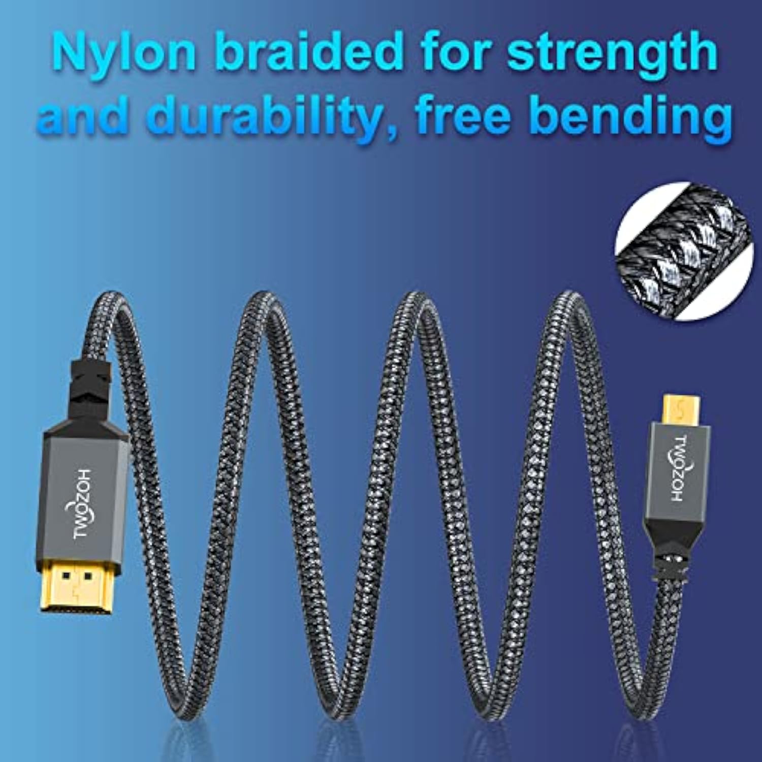 4K Micro Hdmi To Hdmi Cable 1Ft, High-Speed Full Hdmi To Micro Hdmi Braided Co