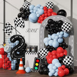 Race Car Birthday Balloons Decorations, 40 Inch Racetrack Black Number 2 Balloon, Large Mylar Black 2 Balloon For 2St Birthday Race Car Theme Party Decor Supplies 7 Pcs