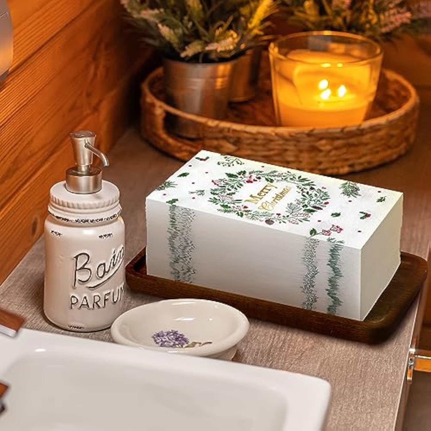 200 Pcs Merry Christmas Guest Napkins Holly Berry Disposable Hand Towel For Bathroom 2 Ply Xmas Decorative Napkin Bathroom Paper Hand Towels Christmas Party Decor For Winter Party Holiday