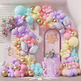147pcs Daisy Butterfly Balloon Garland Kit in Pastel Pink Blue Yellow Purple Gold