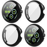 4-Pack for Google Pixel Watch 3 45mm Case, HD Tempered Glass Screen Protector, All-Round PC Glossy Protective Cover Bumper?Black+Black+Black+Black?