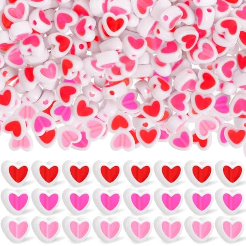 600 Pcs Heart Beads Double Heart Spacer Beads For Jewelry Making Bracelet 8Mm Colorful Love Mixed Flat Loose Pony For Diy Crafts Necklace Keychain Earring(Inner Color)