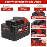 9Ah 18V Lithium Replacement Battery Compatible With Milwaukee 18V 48-11-1815 48-11-1850 48-11-1860 Cordless Power Tools Lithium Batteries