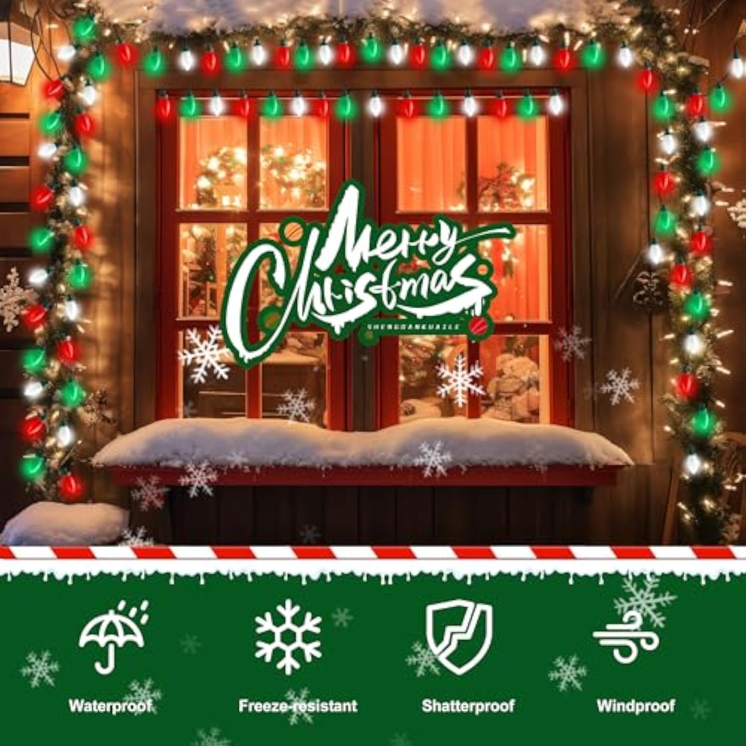 C9 Big Bulbs Classic Christmas Lights 50 Led 32Ft Strawberry String Light - Outdoor, Indoor, Garden, Yard, Party, Home,