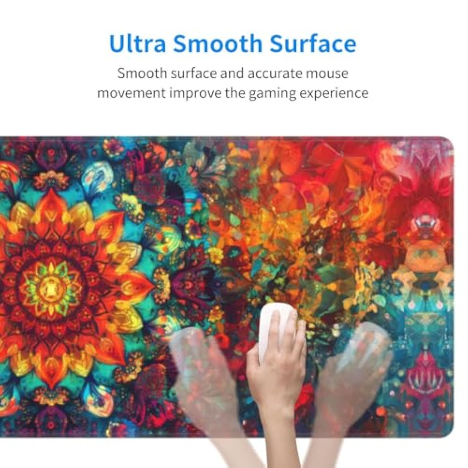 Mandala Mouse Pad 31.5 X 11.8 Inch Big Desk Rubber Base Stitched Edges Keyboard Pad Xxl Mouse Mat For Home Game And Office