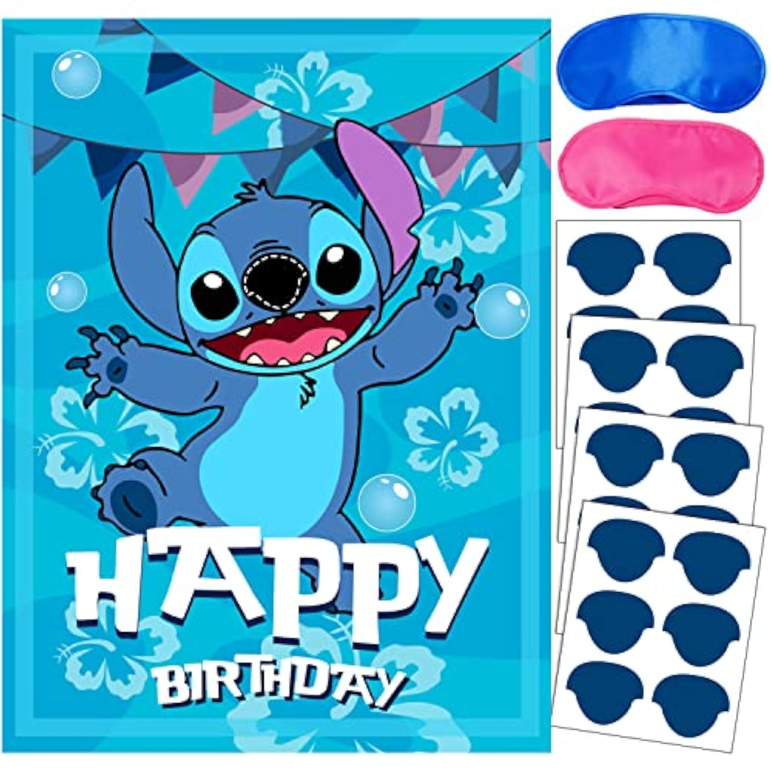 Stitch Party Supplies, Pin The Nose On Stitch, Stitch Party Games For Boys Girls, Large Poster 24Pcs Stickers For Stitch Birthday Party Decorations