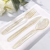 360 Gold Plastic Silverware - Disposable Gold Glitter Cutlery - Plastic Silverware Inluding: 120Forks, 120 Spoons, 120 Knives For Wedding/Christmas Party