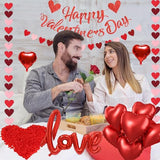 Valentines Day Decorations Kit With 3 Pack Hearts Felt Garland, 1 Happy Valentine's Day Banner, Love Heart Valentines Balloons And 500pcs Rose Petals For Anniversary Galentines Day Decorations