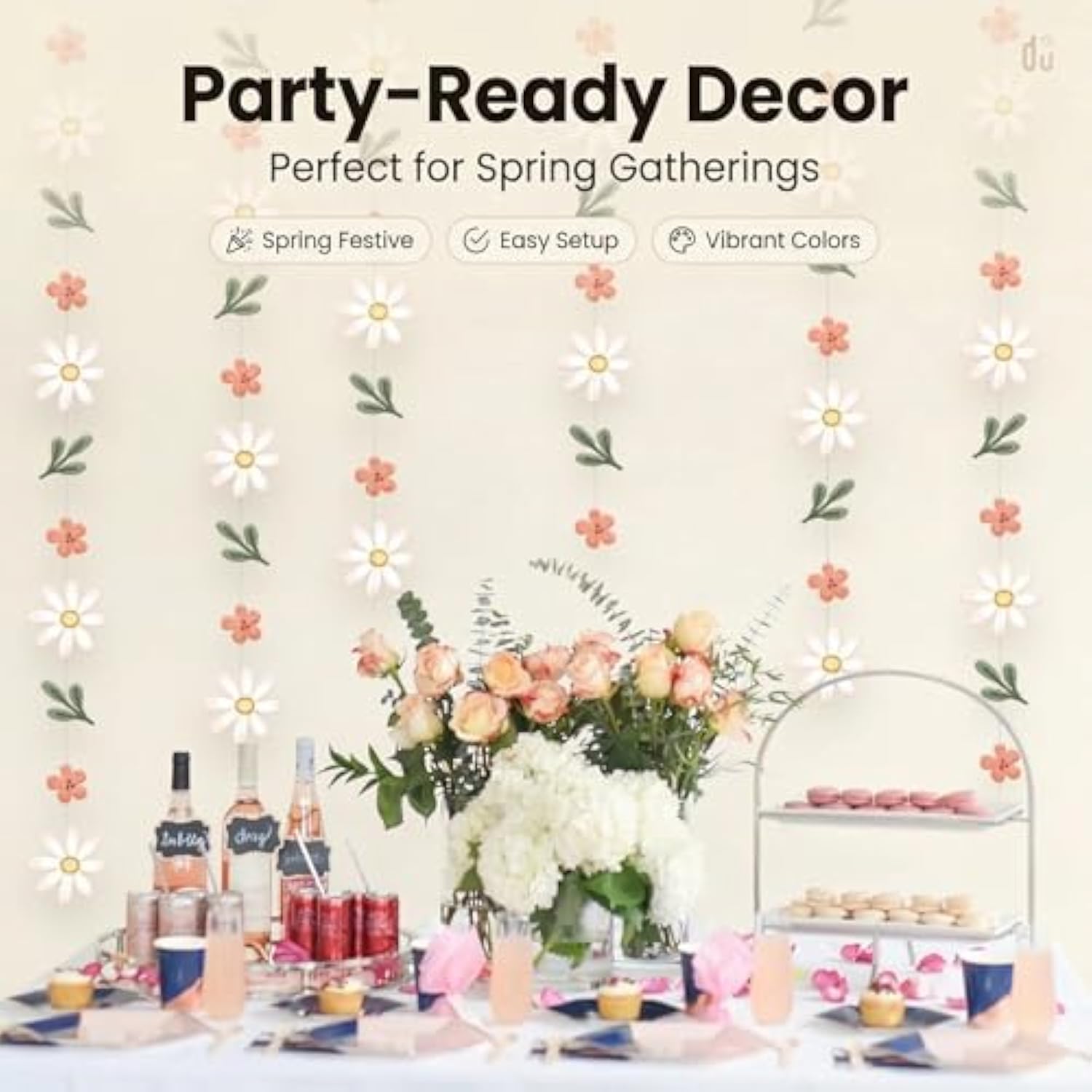 5Pcs Daisy Paper Banner Garlands For Boho Groovy Hippie Party Decorations, Spring Flower Wall Hanging Banner Daisy Paper Cutouts For Girl Birthday Supplies