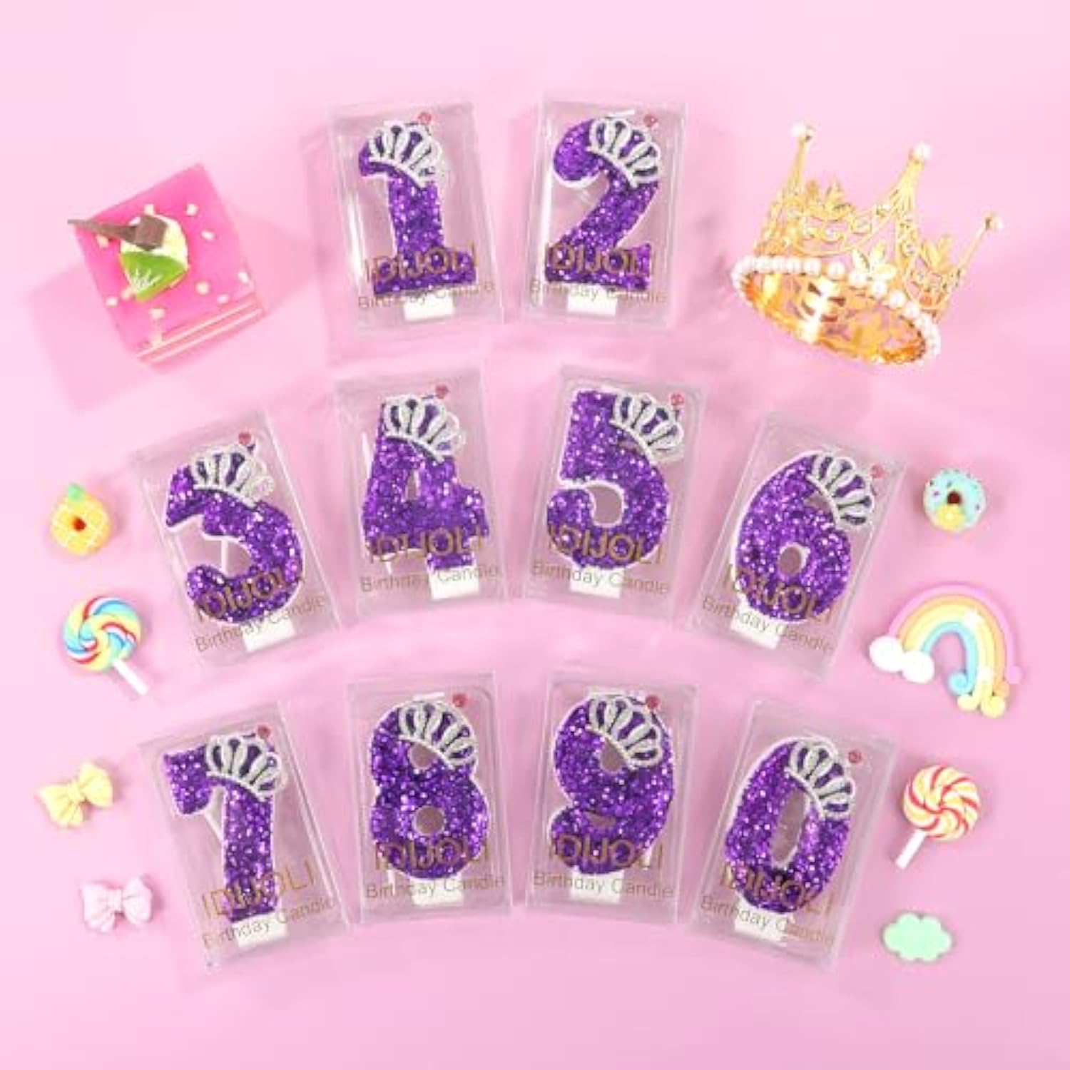 Purple Birthday Candle Crown Number 3 Candles Cake Candle,Purple Birthday Cake Topper Cupcake Decorations Party Decor For Girls And Women Anniversary Celebrations Supplies Favors