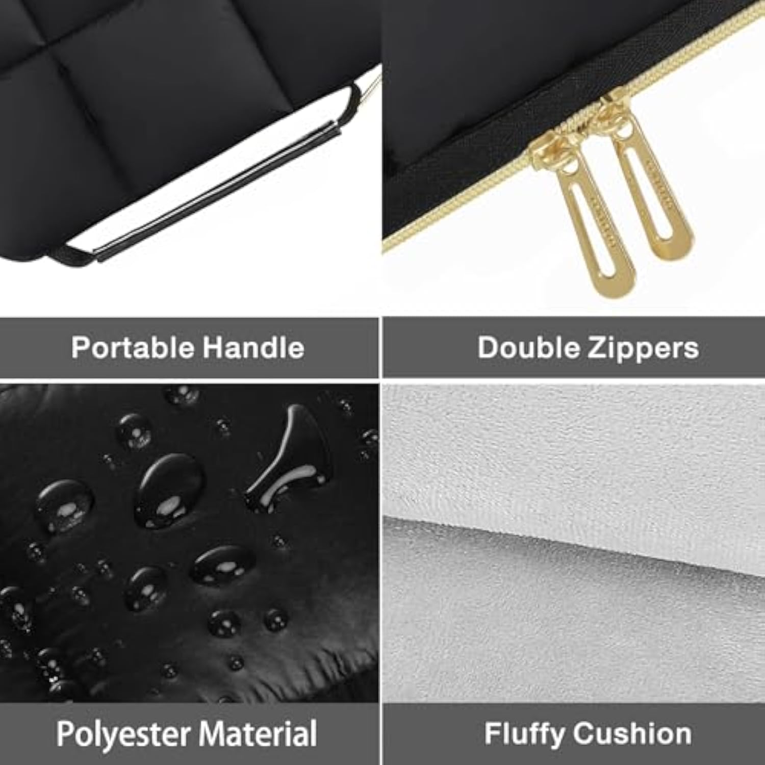 MOSISO Puffy Laptop Sleeve 13.3 inch, 13-14 inch Laptop Sleeve Compatible with MacBook Air/Pro 13 / Pro 14, HP Dell Acer ASUS Lenovo, Grid Quilted Puffer Bag with Vertical Pocket & Side Handle,Black