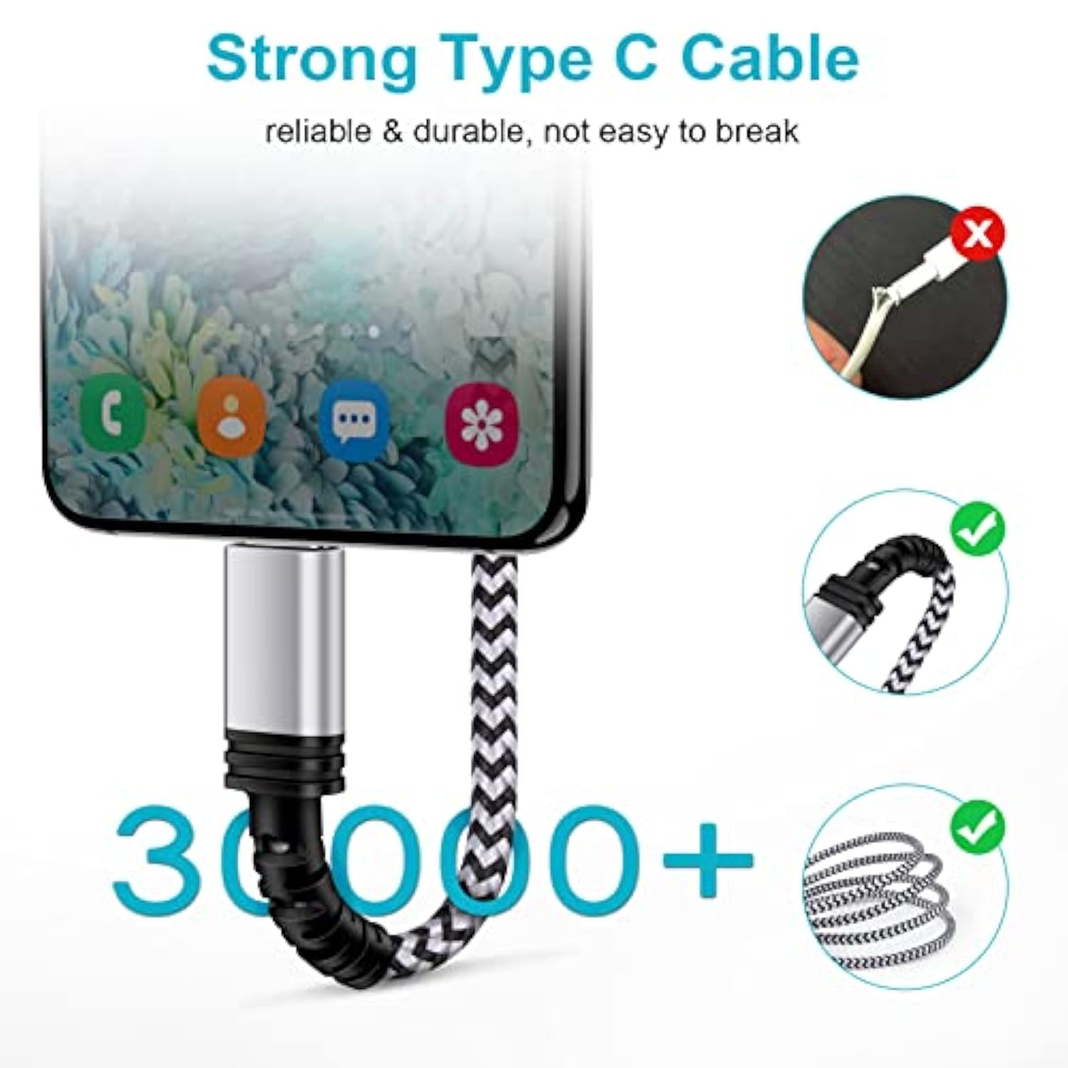 Usb C Charger Cables For Google Pixel 7 Pro 8 7A 8 Pro 6A 4A 3A,3/6/10Feet Type Usb C Android Phone Fast Charging Car Cord For Samsung Galaxy S23 Fe A14 A54 A13 S9;Moto G Stylus;Iphone 15 Pro Max