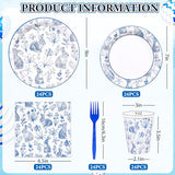 120Pcs Easter Tableware Set Serves 24 Blue White Retro Bunny Rabbit Chinoiserie Floral Paper Plates Napkins Cups Forks Disposable Dinnerware for Spring Bridal Baby Shower Wedding Party