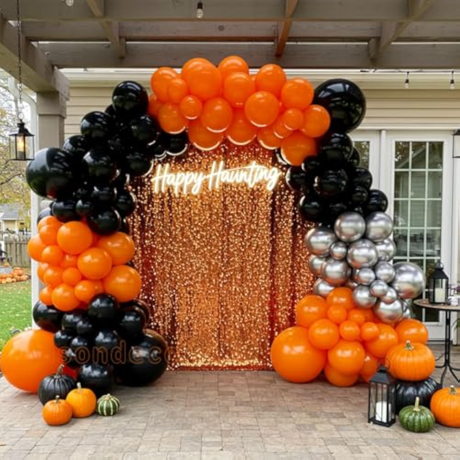 133Pc Halloween Balloon Arch Kit – Orange Black Silver Garland Decorations