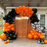 133Pc Halloween Balloon Arch Kit – Orange Black Silver Garland Decorations