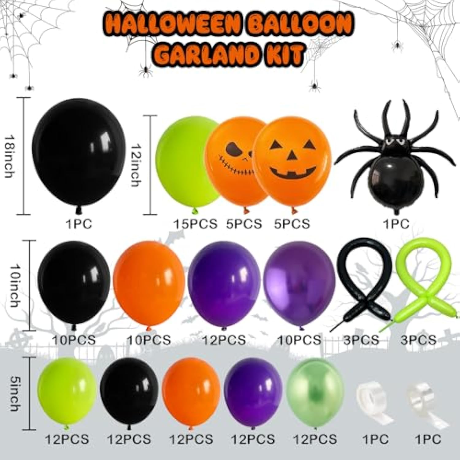 Halloween Balloon Arch Kit – Black Purple Green with Spider & Ghost Balloons
