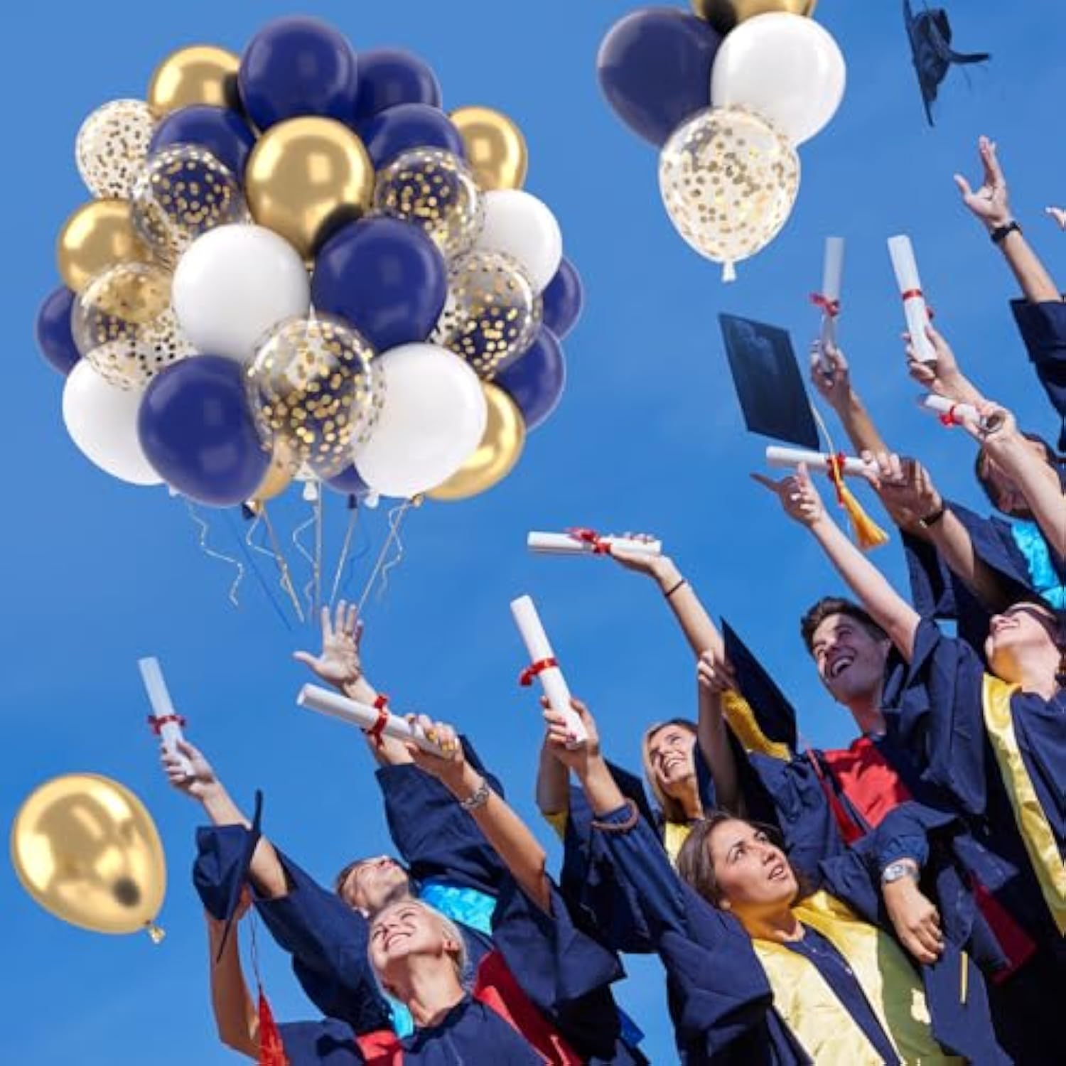 50Pcs Navy Blue & Gold Balloons Set - 12 Inch Metallic Confetti Latex for Party Decor