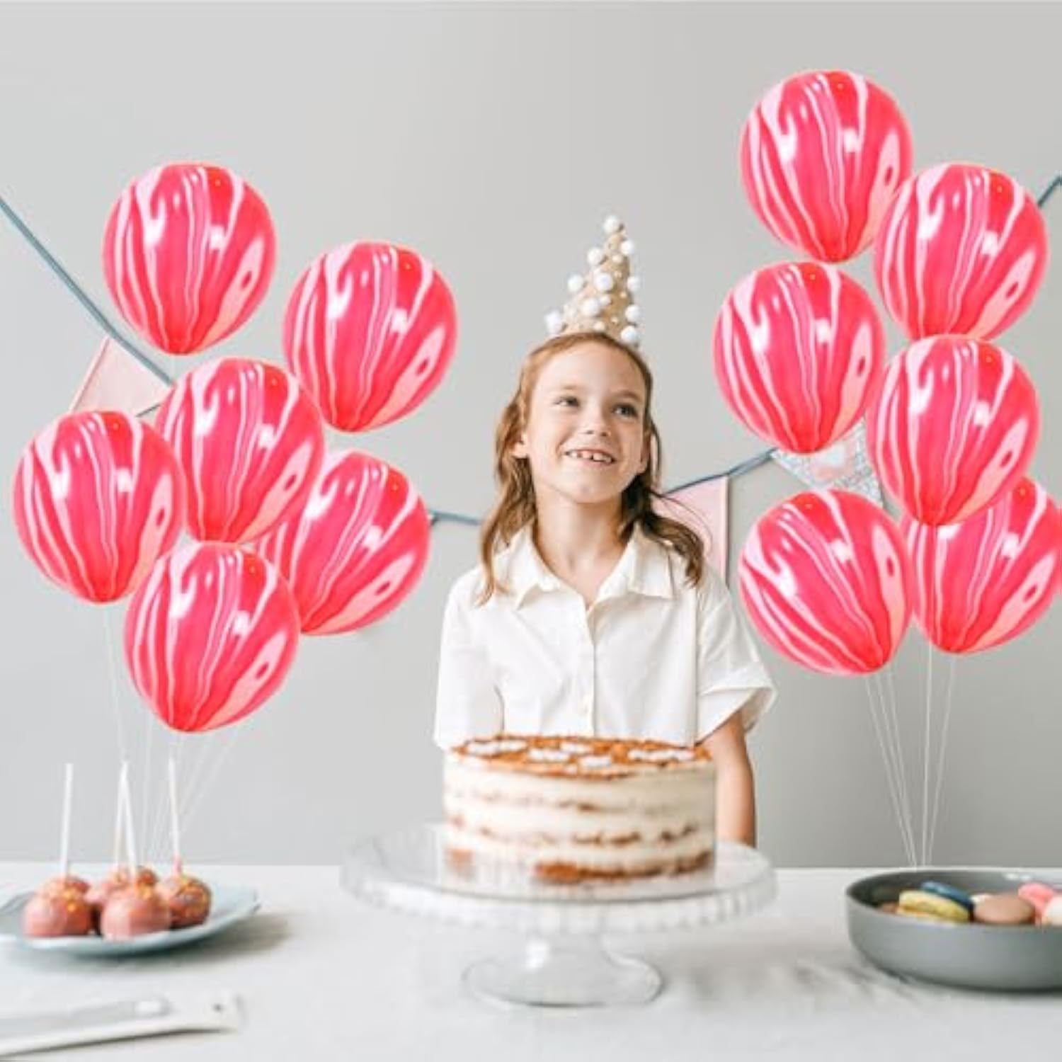 50Pcs 12Inch Marble Latex Balloons, Red White Rainbow Marble Balloons