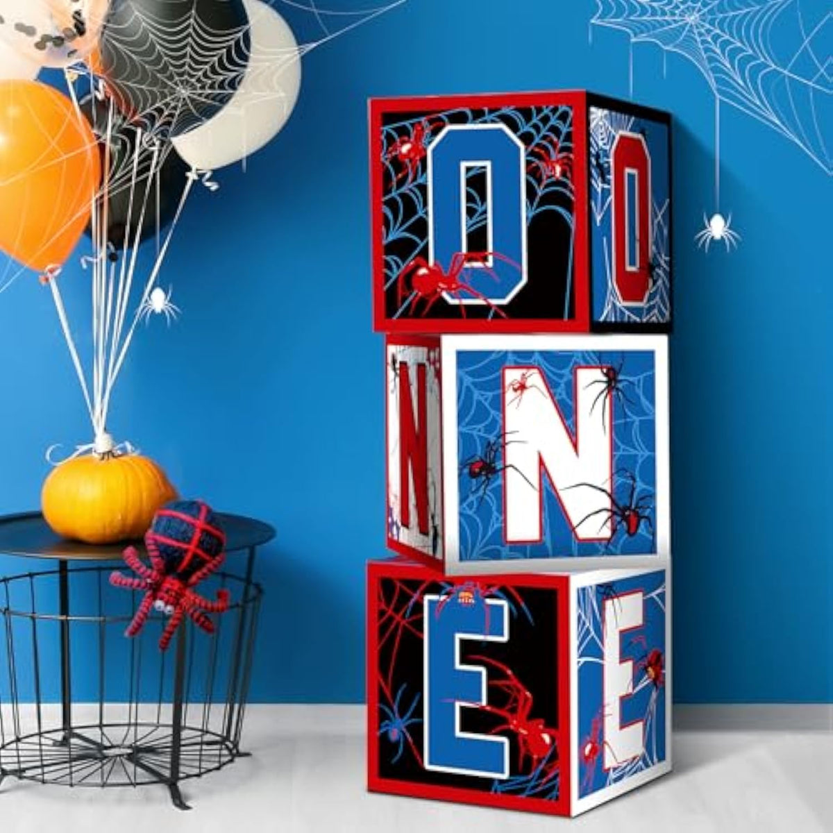 3 Pcs Spider 1St Birthday Decoration Spider Theme Balloon Boxes One Baby Letter Box Theme One Blocks For Boy First Birthday Party Decoration Backdrop Photoshoot Props