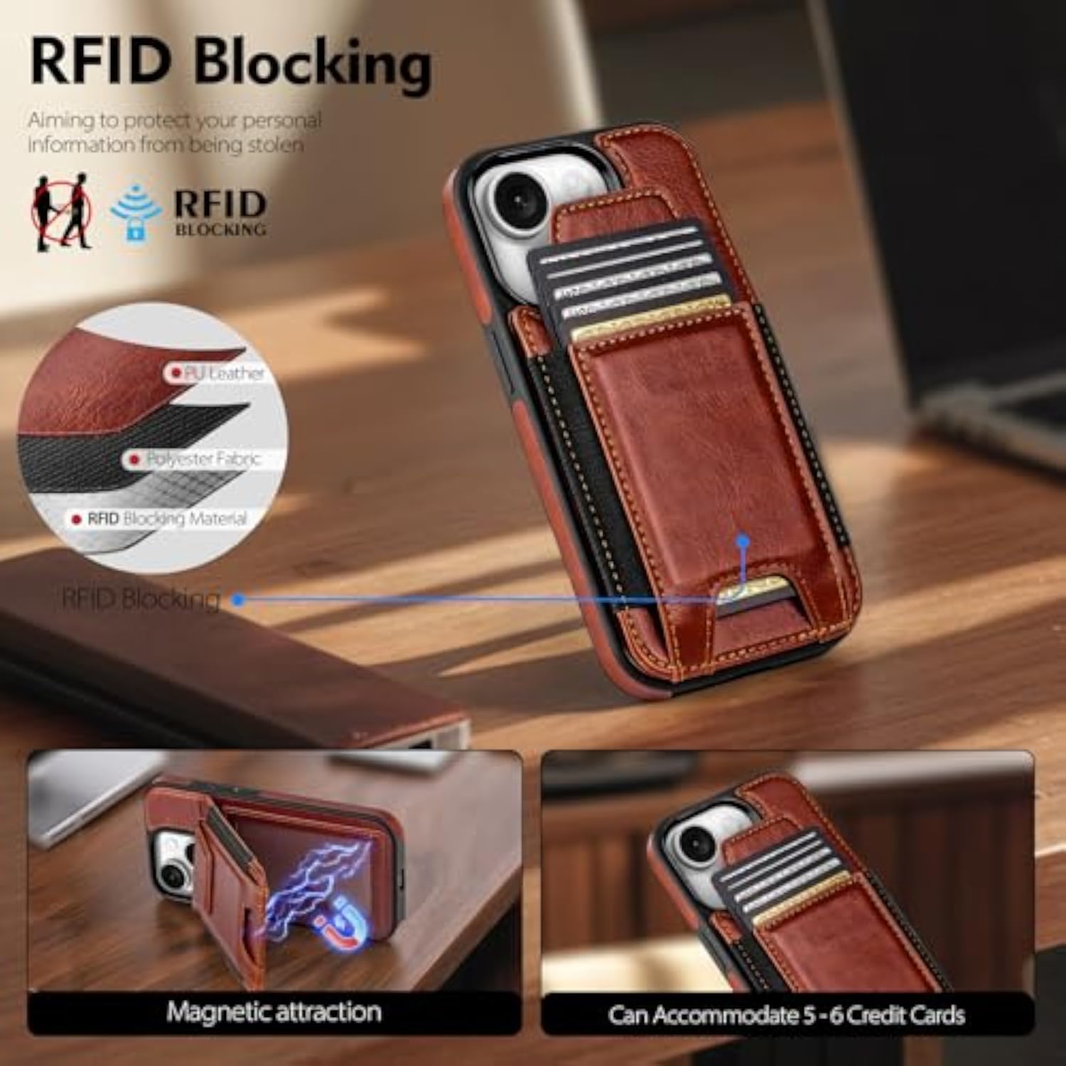 Brown iPhone 13 Case with Wallet and Card Holder